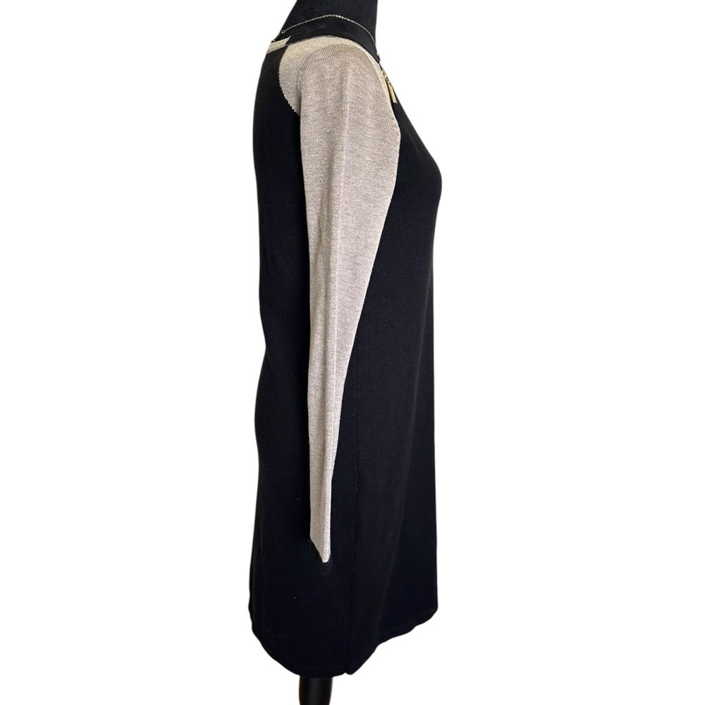 Ivanka Trump Woman’s Small Knit Sweater Midi Black & tan Dress With Gold Zippers - Picture 3 of 7
